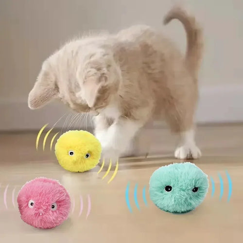 Balle interactive en peluche pour chats avec sons d'animaux - 3 couleurs disponibles
