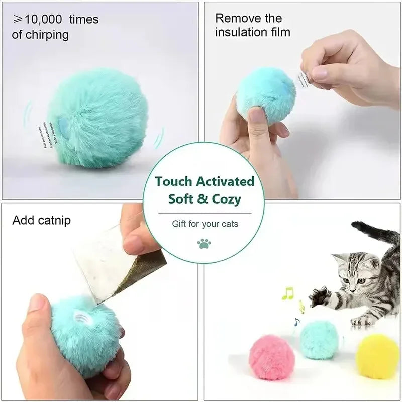 Balle Interactive en Peluche pour Chats avec Sons d'Animaux