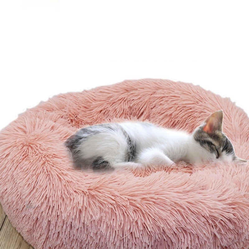 Lit Coussin Rond en Peluche Super Doux pour Chats et Grands Chiens-0