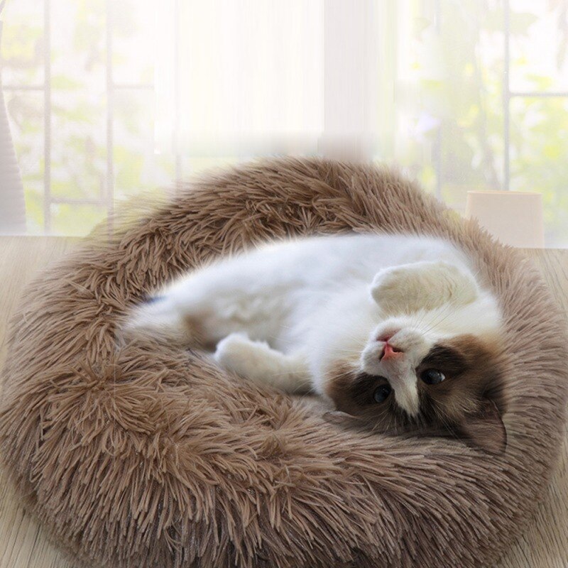 Lit Coussin Rond en Peluche Super Doux pour Chats et Grands Chiens-4