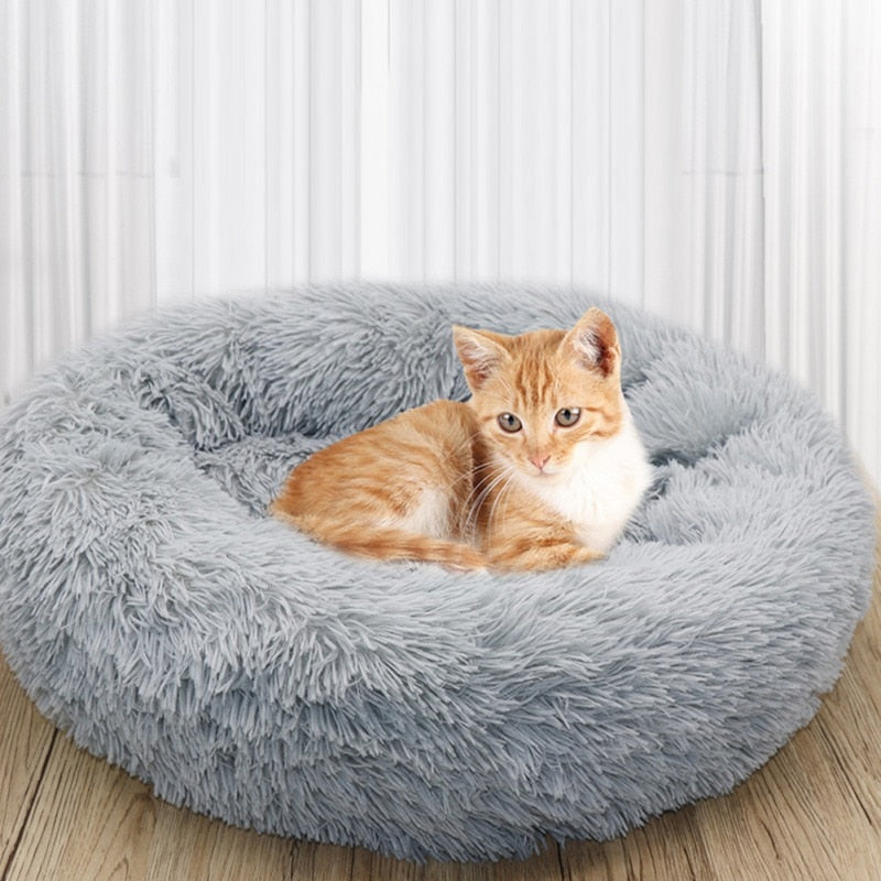 Lit Coussin Rond en Peluche Super Doux pour Chats et Grands Chiens-1